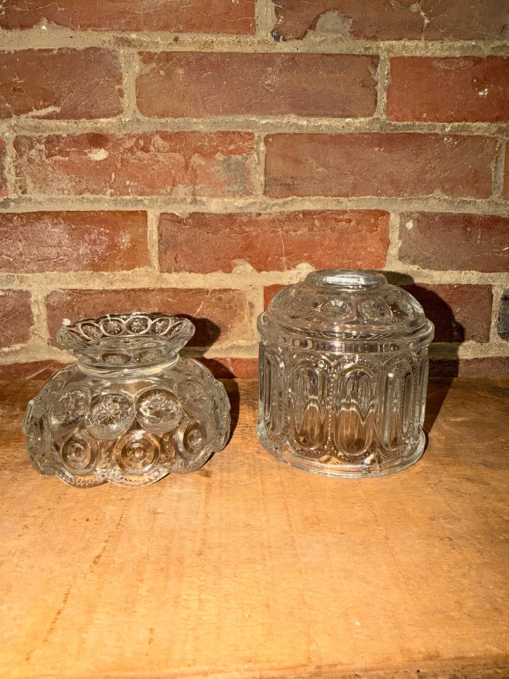 1880s Two Piece Fairy Lamp Clear Pressed Glass Dish & Compote Set MCM - Picture 11 of 11